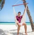 Mexican mesh hanging chair deluxe natural white cotton by MacaMex MA-10030 color natur / beige