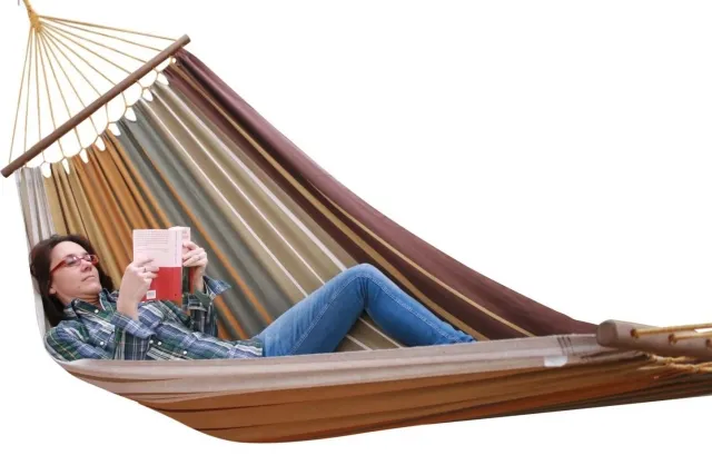 Caribe Mocca hammock with wooden spreader bar by MacaMex MA-02001-OLD color brown