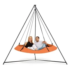 Set di letti sospesi a forma di tepee arancione 1,8 m con struttura nera 2,4 m, resistente alle intemperie by Hangout Pod TI-HAT18BKOE color arancia