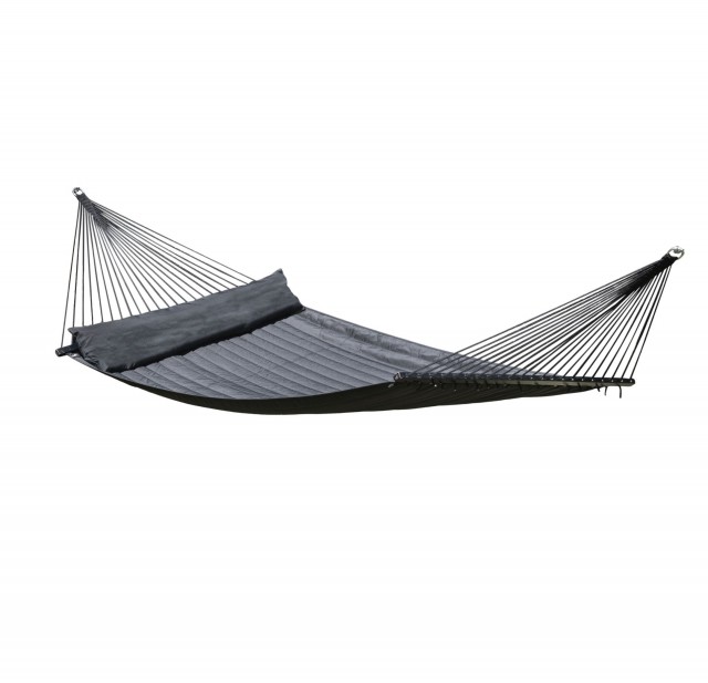 California black quilted double spreader bar hammock weatherproof (FSC™ certified) by MacaMex MA-25404 color zwart