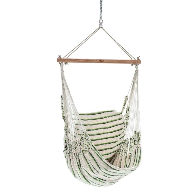 Chico Hammock Chair Cotton Including Swivel, Carabiner And Chain 2 White-Green by Chico CI-3102 color green