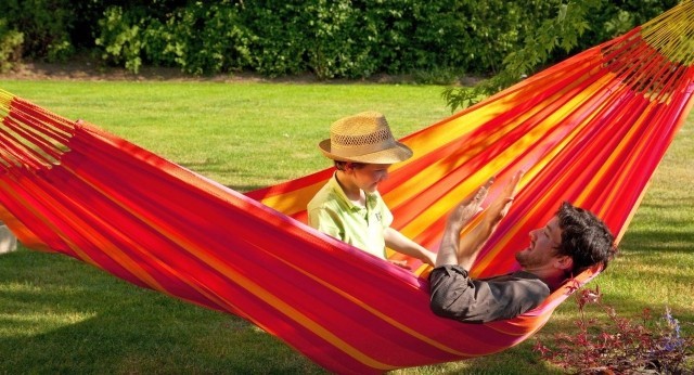 Colombian weatherproof Double Hammock SONRISA mandarine by LaSiesta LS-SNH16-5-OLD color red