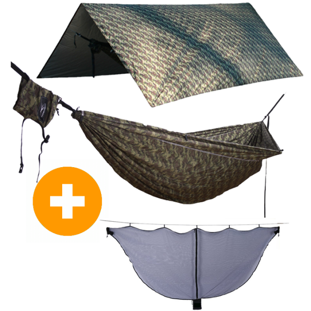 Offroad travel hammock + UV + thermal insulation Tarp Camo + attachment + mosquito net by Hideaway Outfitters HO-91111 color kamuflaj