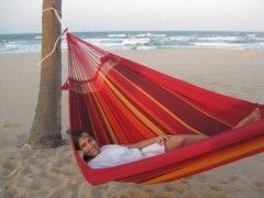 Vida del sol especial - family hammock with macrame fringe by MacaMex MA-01121 color red