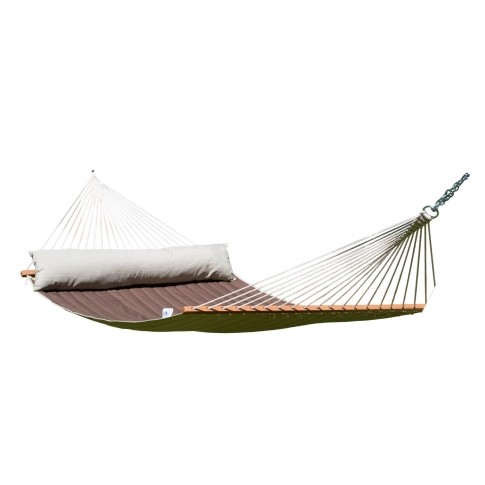 California Terra - Double Bar Hammock Upholstered Weatherproof Brown / Flax Green (FSC™ certificado) by MacaMex MA-25401 color morena