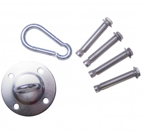 Hook for ceiling and wall mounting including four screws and dowels